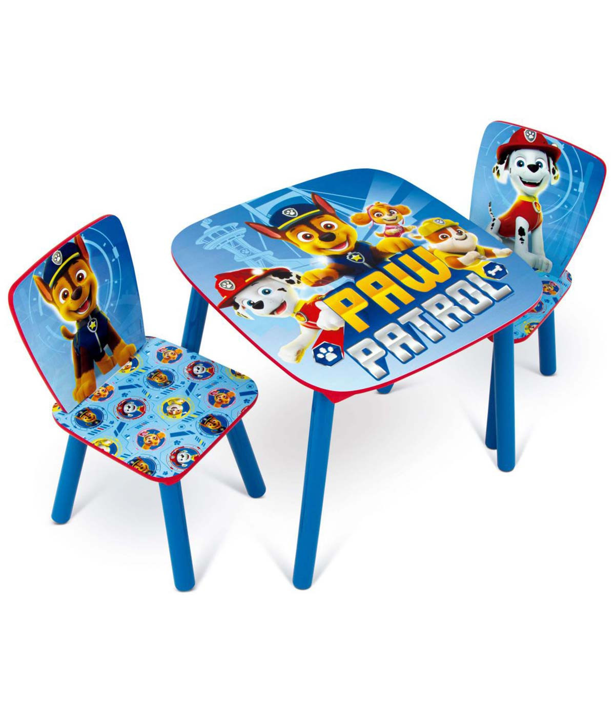 WOODEN TABLE WITH 2 PAW PATROL CHAIRS