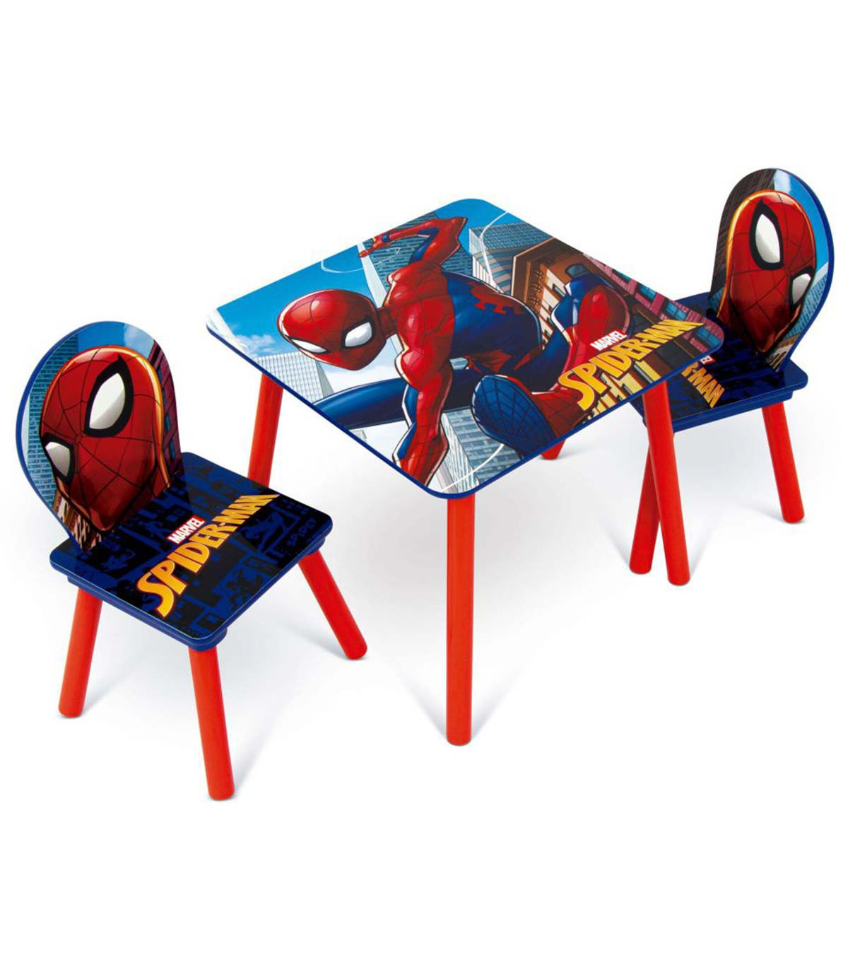 WOODEN TABLE WITH 2 SPIDERMAN CHAIRS