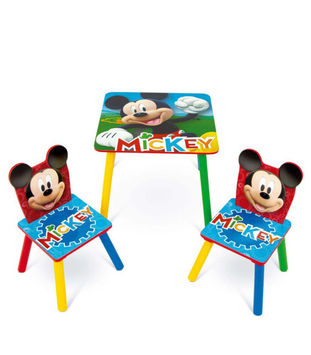 WOODEN TABLE WITH 2 MICKEY CHAIRS