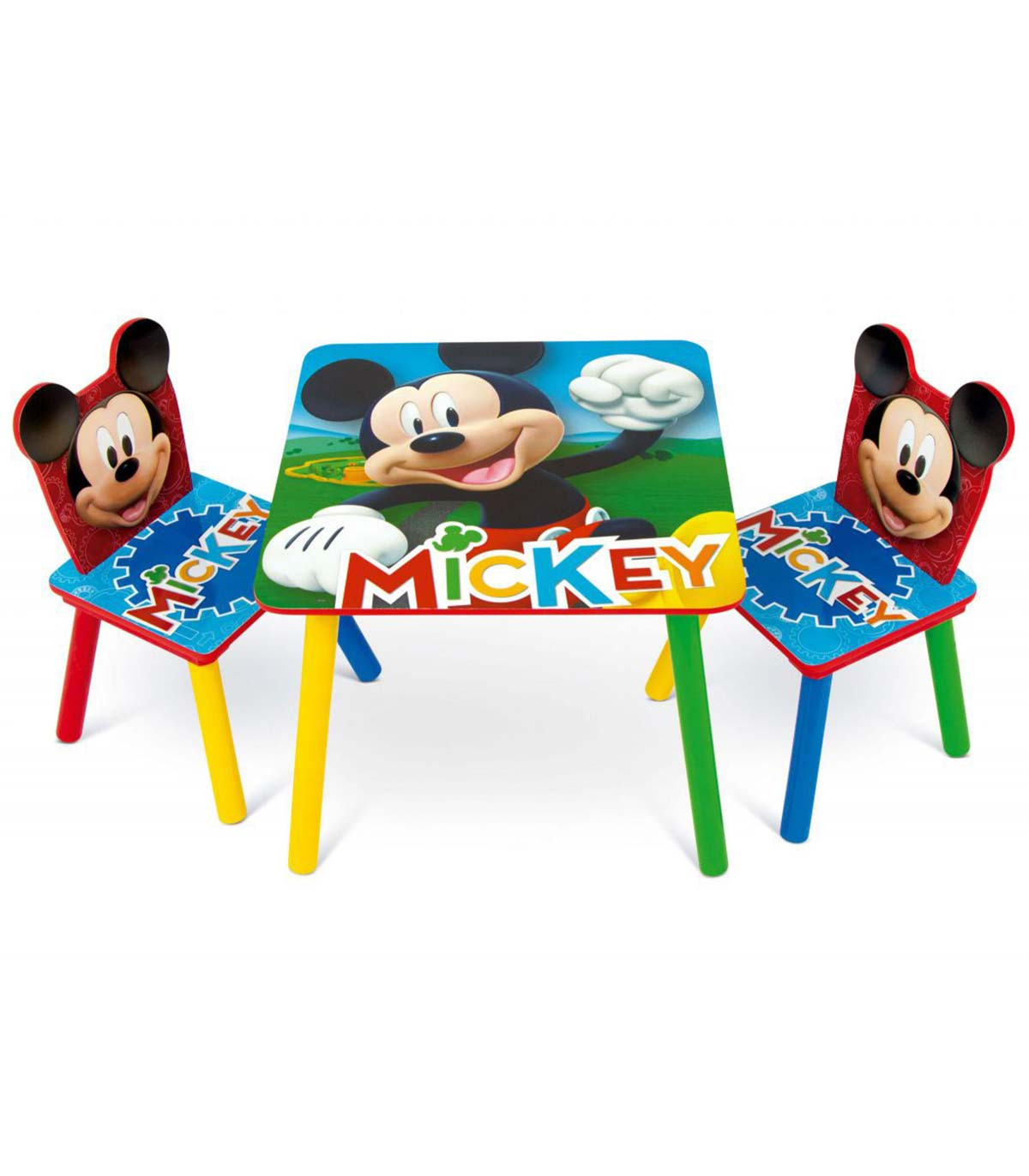 WOODEN TABLE WITH 2 MICKEY CHAIRS