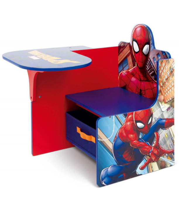 WOODEN DESK WITH CHAIR AND SPIDERMAN DRAWER