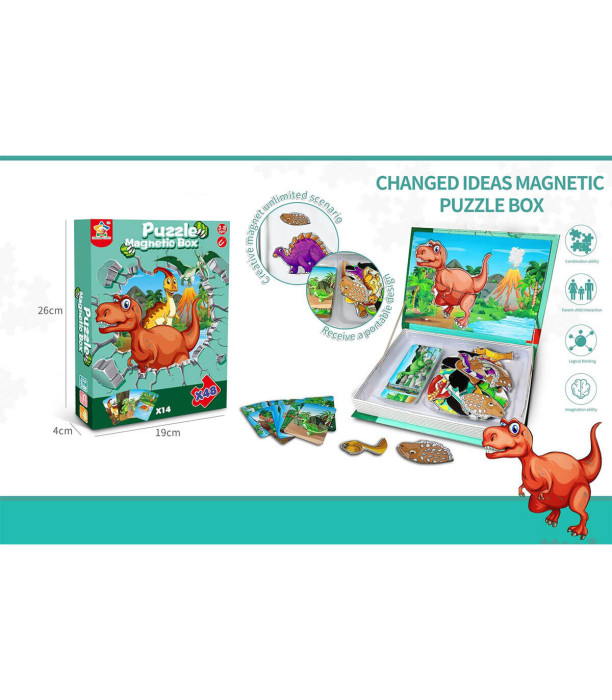 CHILDREN'S MAGNETIC PUZZLE-BOOK WITH DINOSAURS - PUZZLES AND CUBES