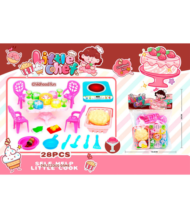 TABLE WITH CHAIRS AND KITCHEN ACCESSORIES - KITCHENS, SERVICES AND FOOD