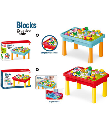 TABLE WITH CONSTRUCTOR 56 PIECES - BUILDING BLOCKS, SORTERS AND RINGS