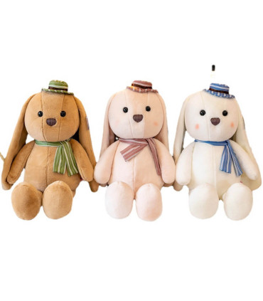 PLUSH RABBIT WITH HAT AND SCARF 30 CM 3 COLORS - Small