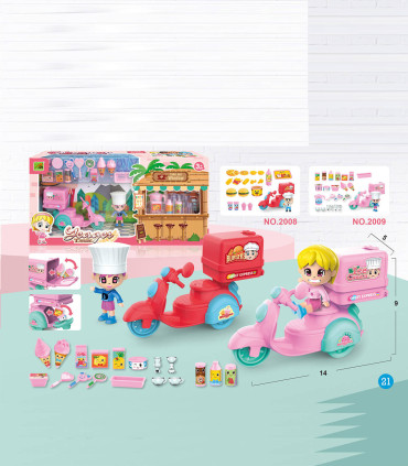 ICE CREAM SHOP WITH DELIVERY MOTORCYCLE - HOUSES FOR DOLLS AND SETS