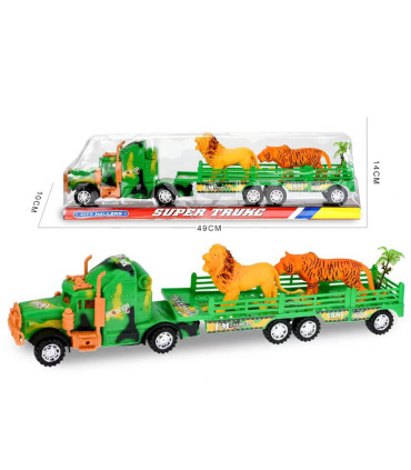 TRUCK WITH TRAILER TRANSPORTING 2 ANIMALS - Trucks and cargo
