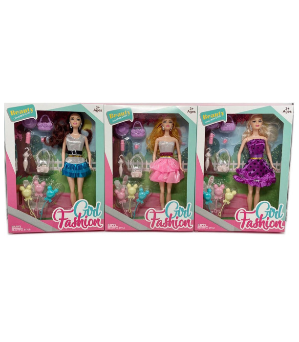 FASHION DOLL WITH BEAR BALLONS 3 COLORS - DOLLS AND MERMAIDS