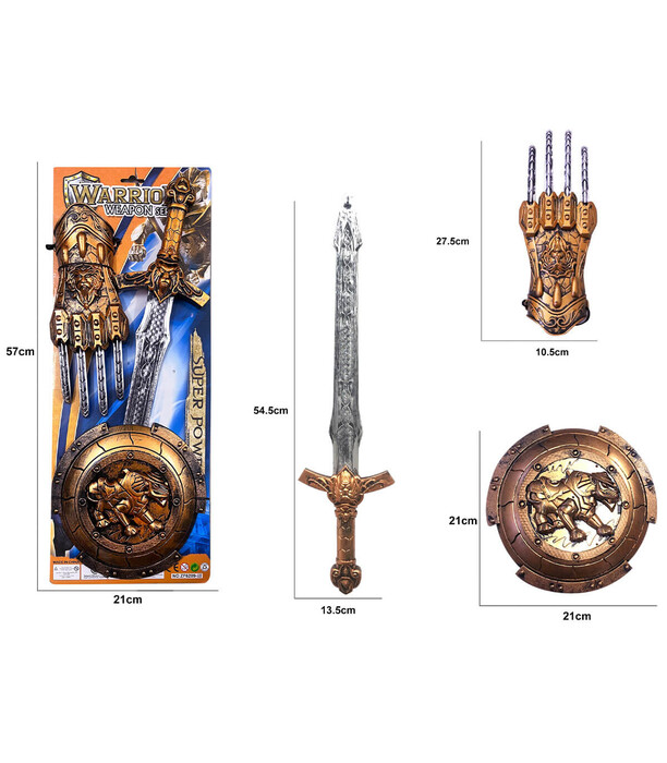 SHIELD WITH SWORD AND HAND PROTECTOR ON CARDBOARD - SABERS, SWORDS AND BOWS