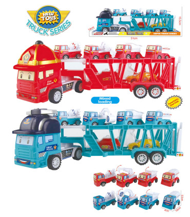 LARGE HAT POLICE/FIREFIGHTER BUS AND 6 CARS - Trucks and cargo