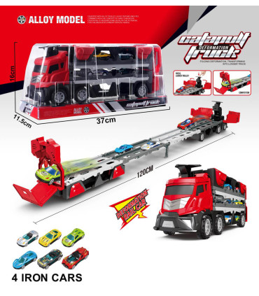 TRANSFORMING TRUCK WITH TRACK AND 4 Cars IN BLISTER - Μεταφορείς αυτοκινήτων και ράγες