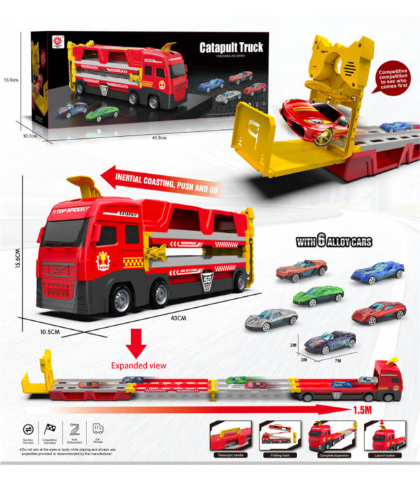 CHILDREN'S TRUCK WITH CATAWBA, RAMP 150 CM AND 6 CARS IN A BOX - Trucks and cargo