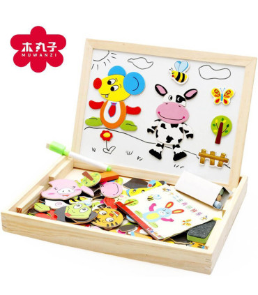 WOODEN MAGNETIC DRAWING BOARD WITH PUZZLE - WOODEN