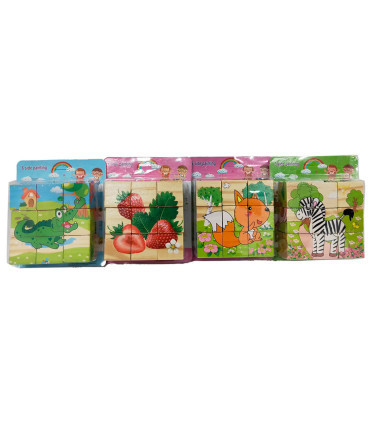 WOODEN PUZZLE CUBES 9 PCS. WITH PICTURES - WOODEN