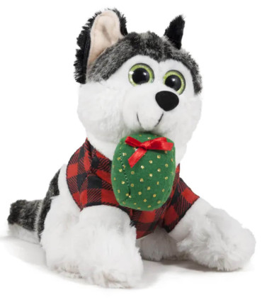 PLUSH HUSKIE WITH A CHRISTMAS GIFT 18 CM - VALENTINE'S DAY AND CHRISTMAS