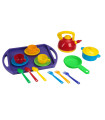 KITCHEN SET TRAY WITH KETTLE, POT, PAN AND TEA POT