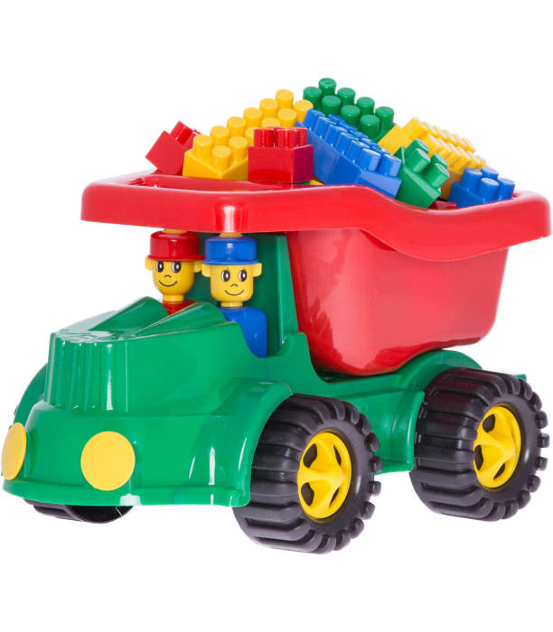 DUMP TRUCK WITH PASSENGERS AND CONSTRUCTOR 36 CM 2 COLORS - Agricultural, construction machinery and military equipments