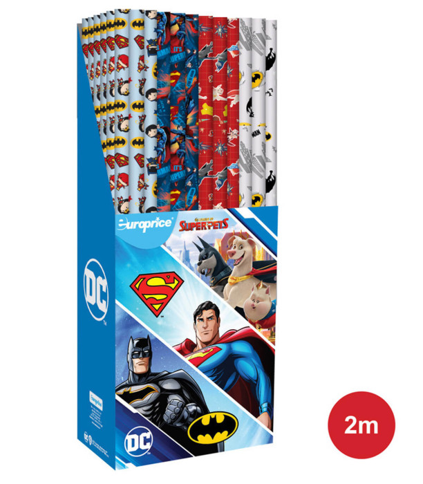 WRAPPING PAPER DC SUPER HEROES 70 X 200 4 VARIETIES - PACKAGING AND BATTERIES
