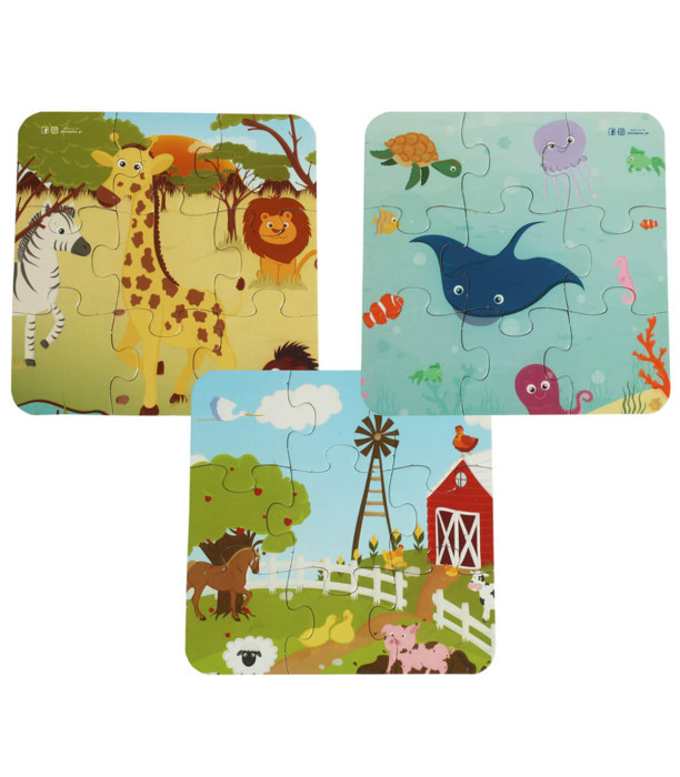 3 IN 1 MARINE, FARM, AFRICAN ANIMAL PUZZLE - PUZZLES AND CUBES