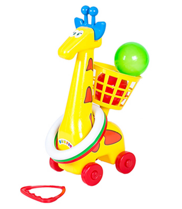 PULL GIRAFFE WITH RINGS AND BASKET - SPORTS