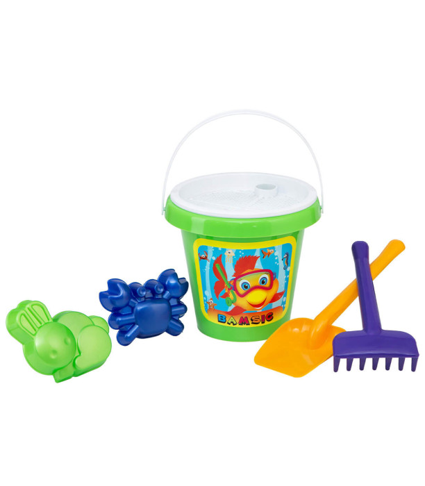 SAND BUCKET CLASSIC SET WITH 6 PIECES FISH 4 COLORS - FOR SAND