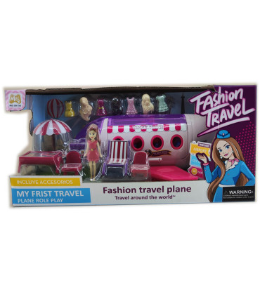 AIRPLANE WITH DOLL, TABLE AND LOUNGE CHAIR - HOUSES FOR DOLLS AND SETS
