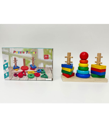 WOODEN SORTER GAME WITH 3 COLUMNS AND PYRAMID - WOODEN