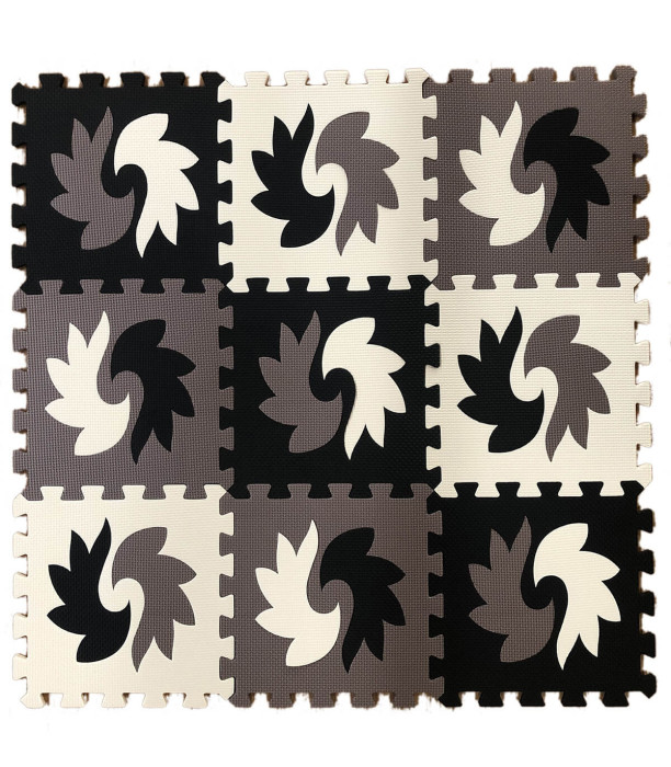 PUZZLE RUBBER CARPET BLACK AND WHITE 9 PIECES - Rubber