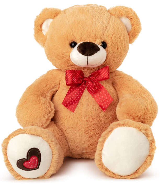 LARGE TEDDY BEAR WITH RED RIBBON 2 COLORS 63 CM - Big