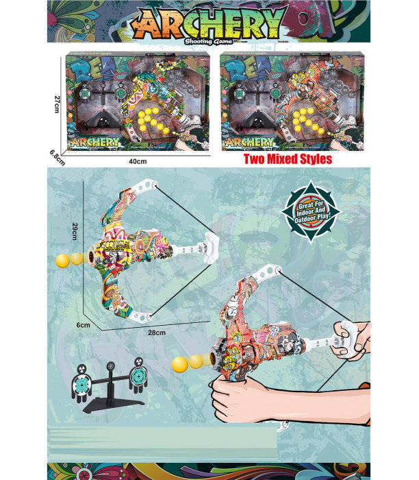 CHILDREN'S BOW GRAFFITI WITH BALLS AND TARGET IN BOX - SABERS, SWORDS AND BOWS