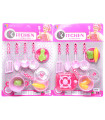 KIDS PINK DOTTED KITCHEN SET WITH 4 UTENSILS ON CARDBOARD