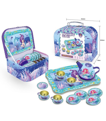 CHILDREN'S METAL TEA SET IN SUITCASE 15 PIECES - KITCHENS, SERVICES AND FOOD