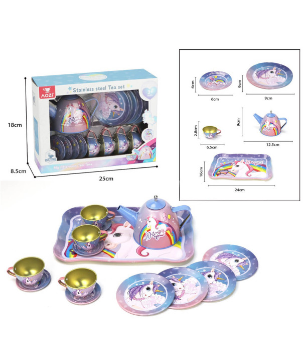 CHILDREN'S METAL UNICORN TEA SET IN BOX - KITCHENS, SERVICES AND FOOD