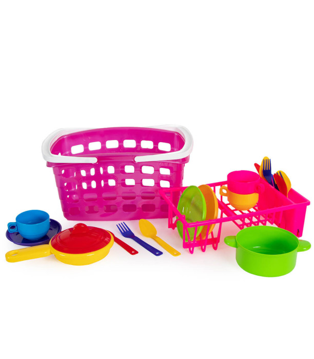 CHILDREN'S LARGE BASKET WITH DRYER AND KITCHEN SET 4 COLORS - KITCHENS, SERVICES AND FOOD