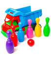 CHILDREN'S COLORFUL DUMPER WITH SMALL BOWLING PINS 40 CM 3 COLORS