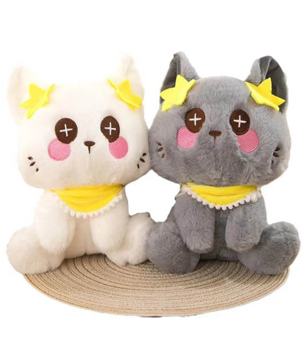 PLUSH KITTEN WITH FISH 23 CM 2 COLORS - Small