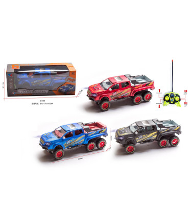 CHILDREN'S PICKUP WITH 6 TIRES RADIO CONTROL 4 WAYS 3 COLORS - Radio control with remote control