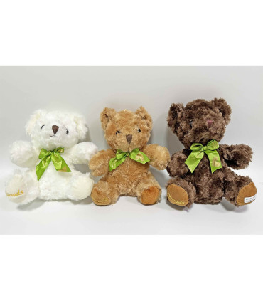 PLUSH FLUFFY BEAR WITH GREEN RIBBON 20 CM 3 COLORS - Small