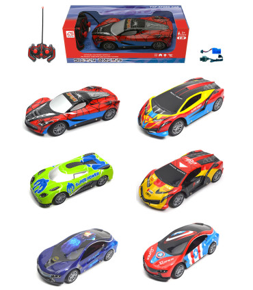 CHILDREN'S CAR WITH REMOTE CONTROL AND RECHARGEABLE BATTERY, 4 DIRECTIONS, 6 TYPES OF HEROES, 1:14 - Radio control with battery
