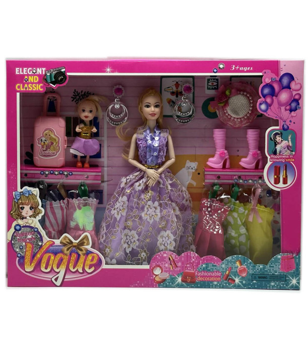 DOLL WITH A CHILD, DRESSES AND A SUITCASE - DOLLS AND MERMAIDS