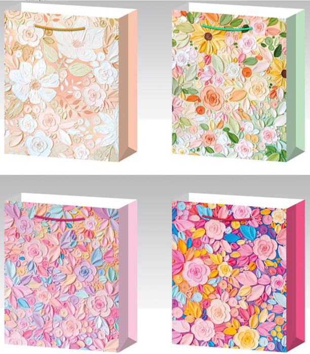 GIFT BAG MEDIUM SIZE PASTEL FLOWERS 42x30x12 - PACKAGING AND BATTERIES