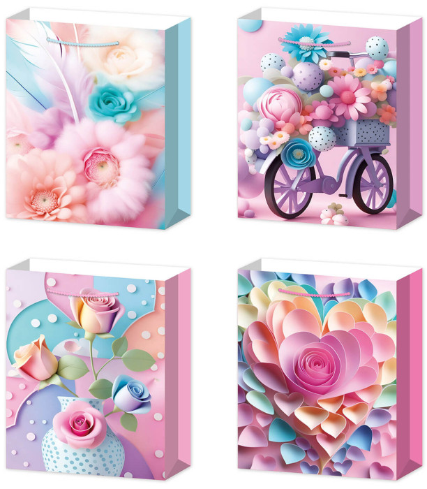 GIFT BAG MEDIUM SIZE 3D ROSES 42x30x12 - PACKAGING AND BATTERIES