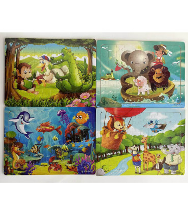 CHILDREN'S WOODEN PUZZLE WITH ANIMALS OF DIFFERENT TYPES - WOODEN