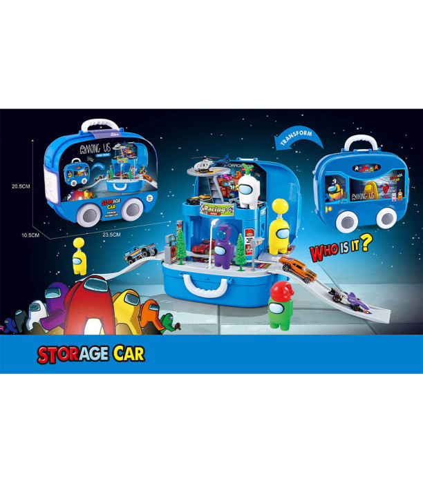 CHILDREN'S PARKING-CASE WITH 2 METAL CARS AMONG US - PARKINGS, GARAGES, TRACKS AND AIRPORTS