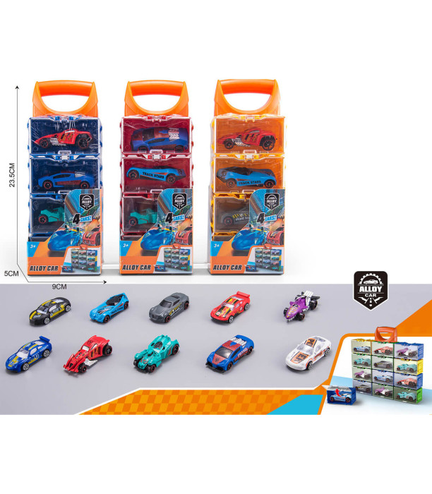 METAL CARS 4 PCS. IN A SET WITH HANDLE - METAL