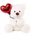 PLUSH BEAR WITH BALLOON - HEART WHITE 38 CM
