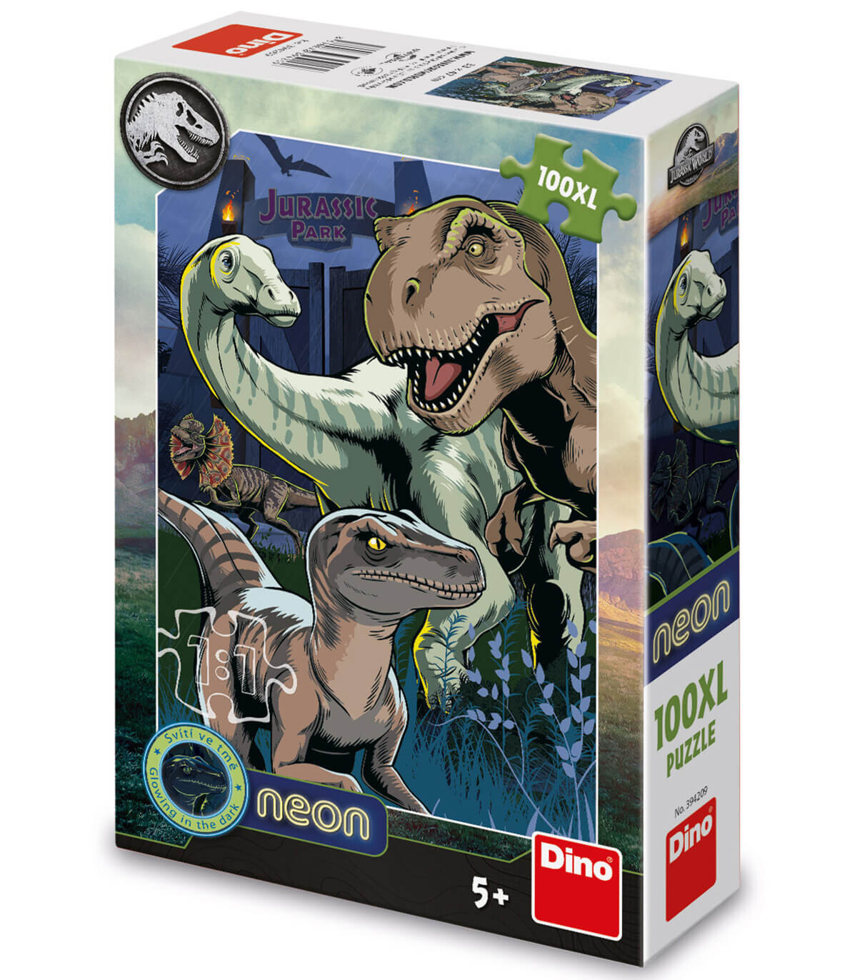 ΠΑΖΛ ΓΙΑ ΠΑΙΔΙΑ JURASSIC WORLD 100 XL ΚΟΜΜΑΤΙΑ ΝΕΟΝ Dino