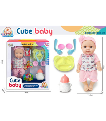 DOLL BABY WITH A RIBBON ON THE HEAD AND CUTLERY - DOLLS AND MERMAIDS