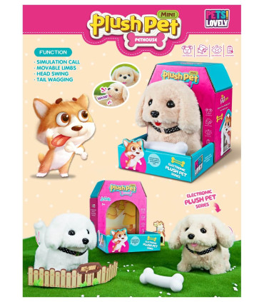 PLUSH WALKING DOG WITH A BONE IN AN OPEN BOX - Small