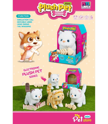 PLUSH WALKING CAT WITH FISH IN OPEN BOX - Small